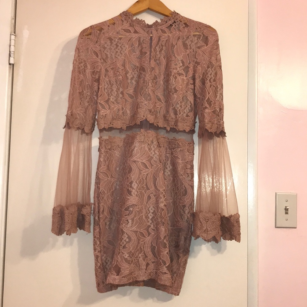 bell sleeve crochet & lace mesh cutout dress